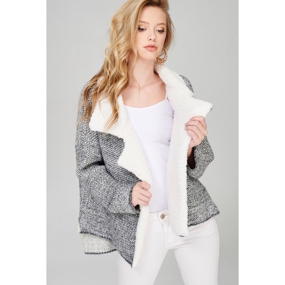 shearling Tweed Sweater Moto Jacket - Picture 2 of 6