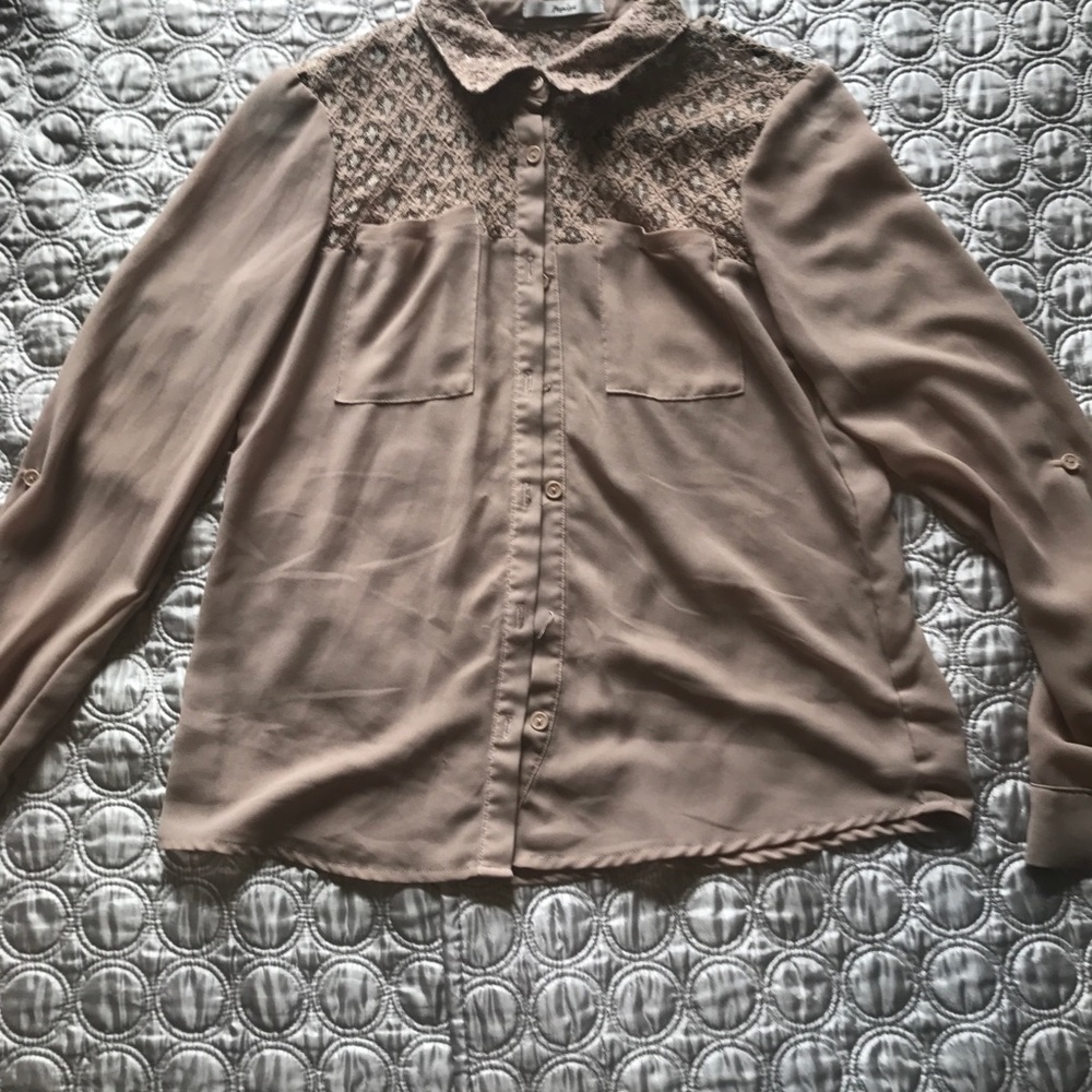 Tan Lace Button down