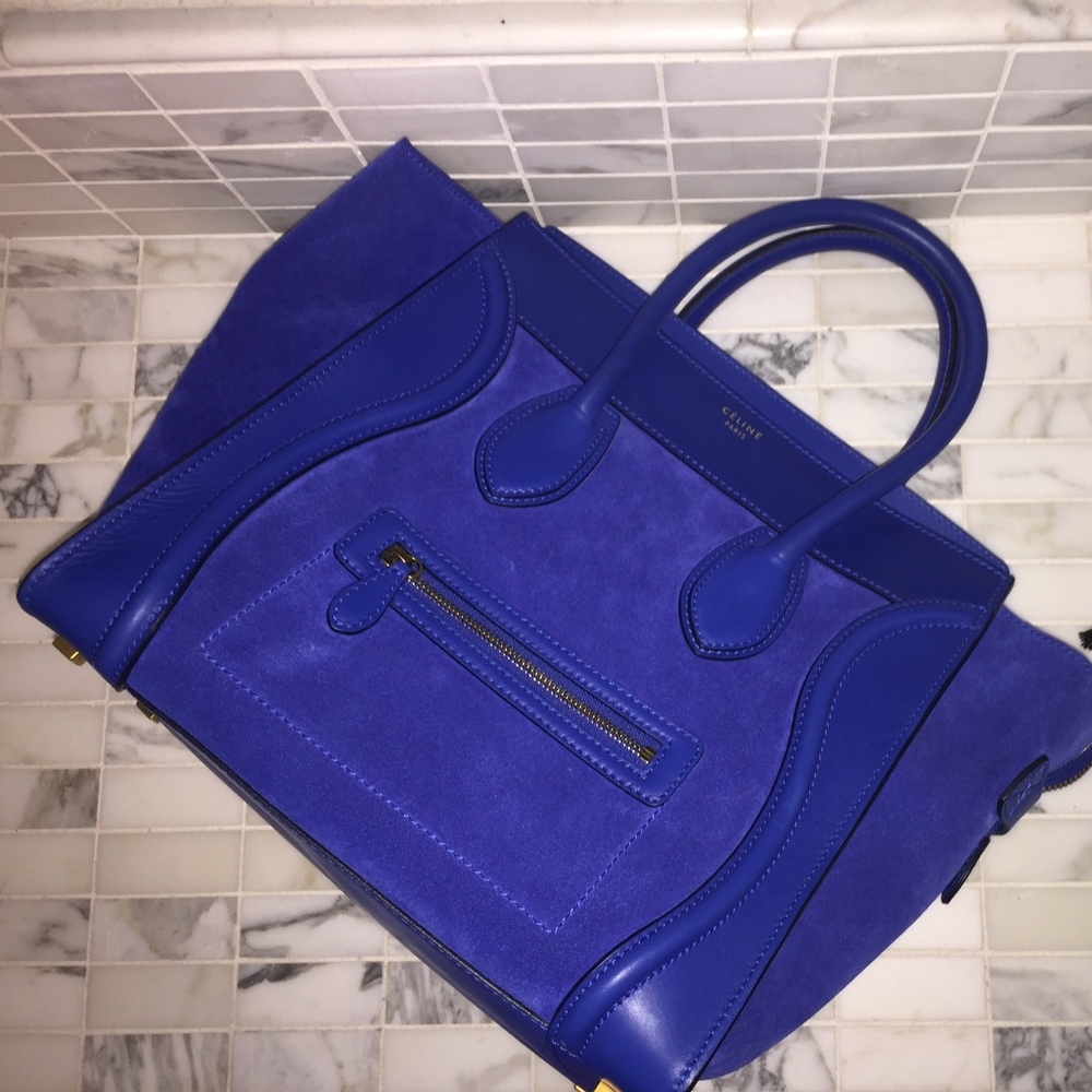 Celine Mini Luggage Bag Cobalt Blue Suede