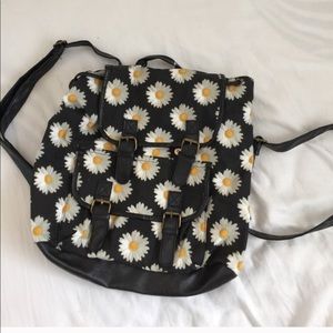 Daisy Print Black Leather Backpack