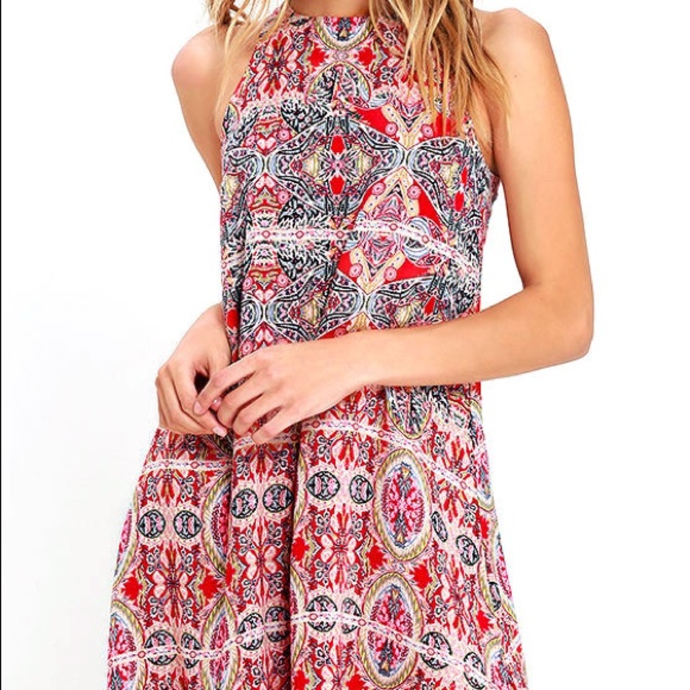 Lulu's Red Print Swing Dress - Like New!