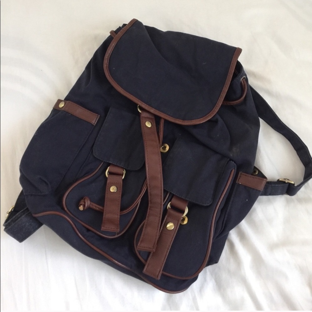 Blue and Brown Leather Backpack