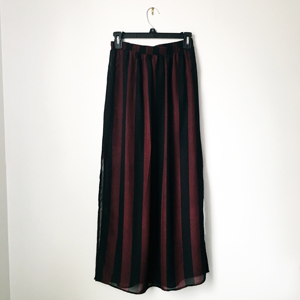 Maroon + Black Striped Maxi Skirt