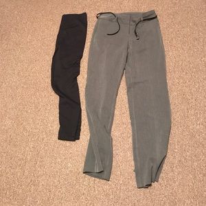 Dress pants and black leggings.