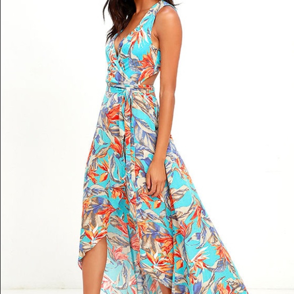 Lulu's Turquoise Floral Wrap Dress - WORN ONCE!