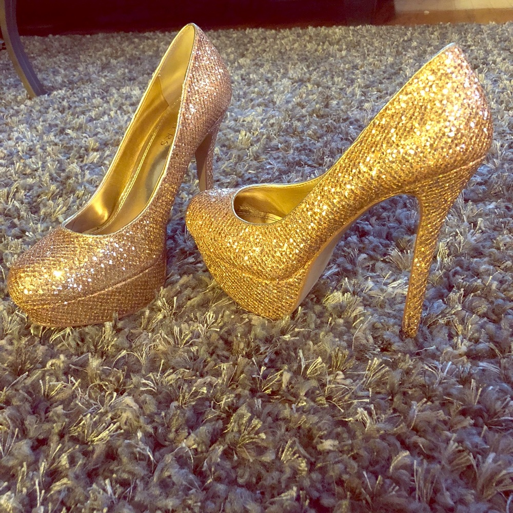 Bakers Gold Glitter Heels