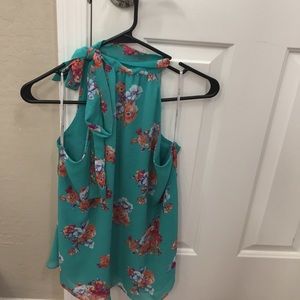 Green halter flower top