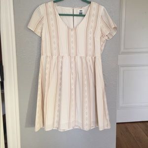 Cream and tan v neck dress