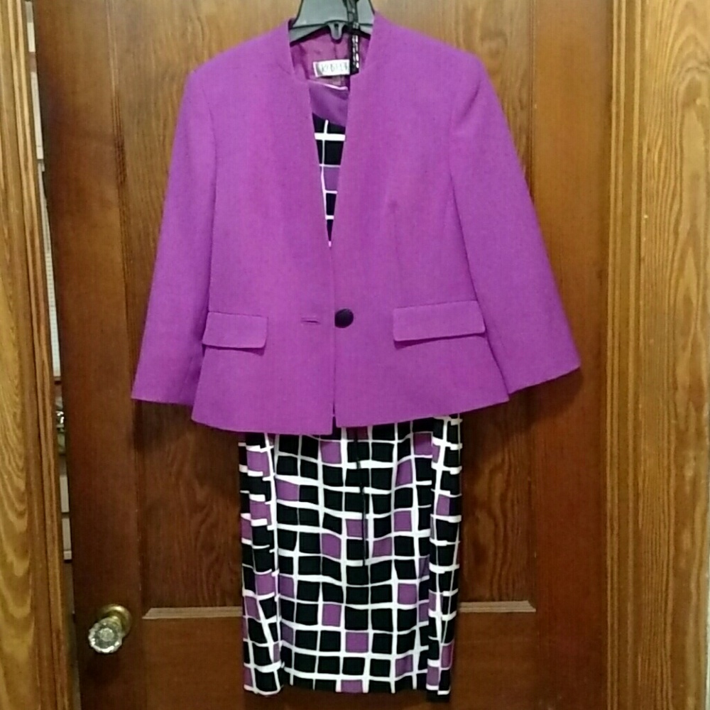 Kasper black and purple dress and jacket suit