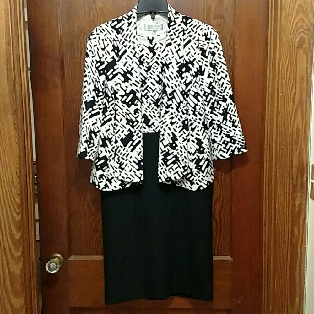 Kasper black and white dress and jacket suit