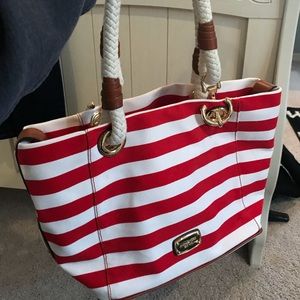 GENUINE MICHAEL KORS red and white striped purse