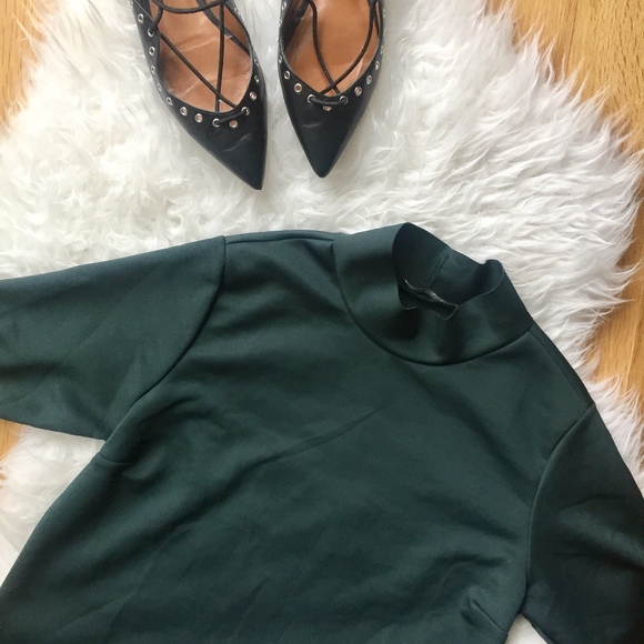 Zara Tops - Zara Olive Green Mock Neck Scuba Shirt