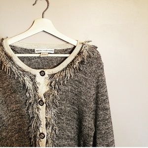 Cream and Black Metallic Gold Cardigan Sweater