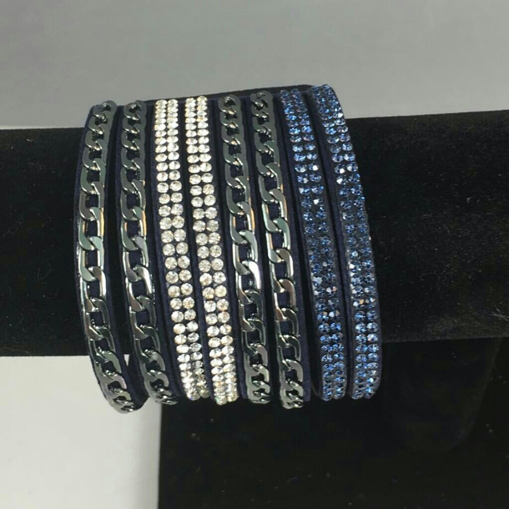 Gunmetal and Blue Single Wrap Bracelet