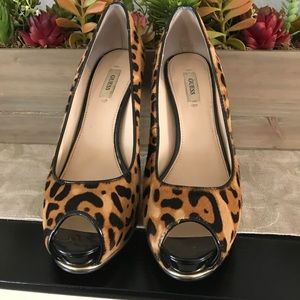 Guess peep toe leopard heels