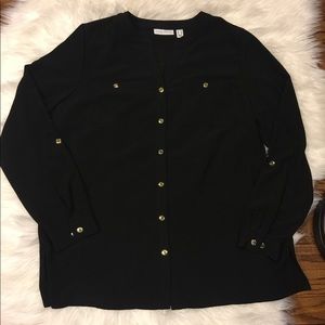 Susan graver black blouse size 10 gold buttons