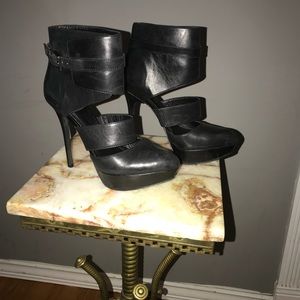 Trouve black heels with funky ankle strap