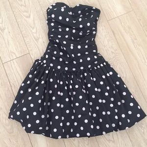 Pink and Black Polka Dot Strapless Mermaid Dress