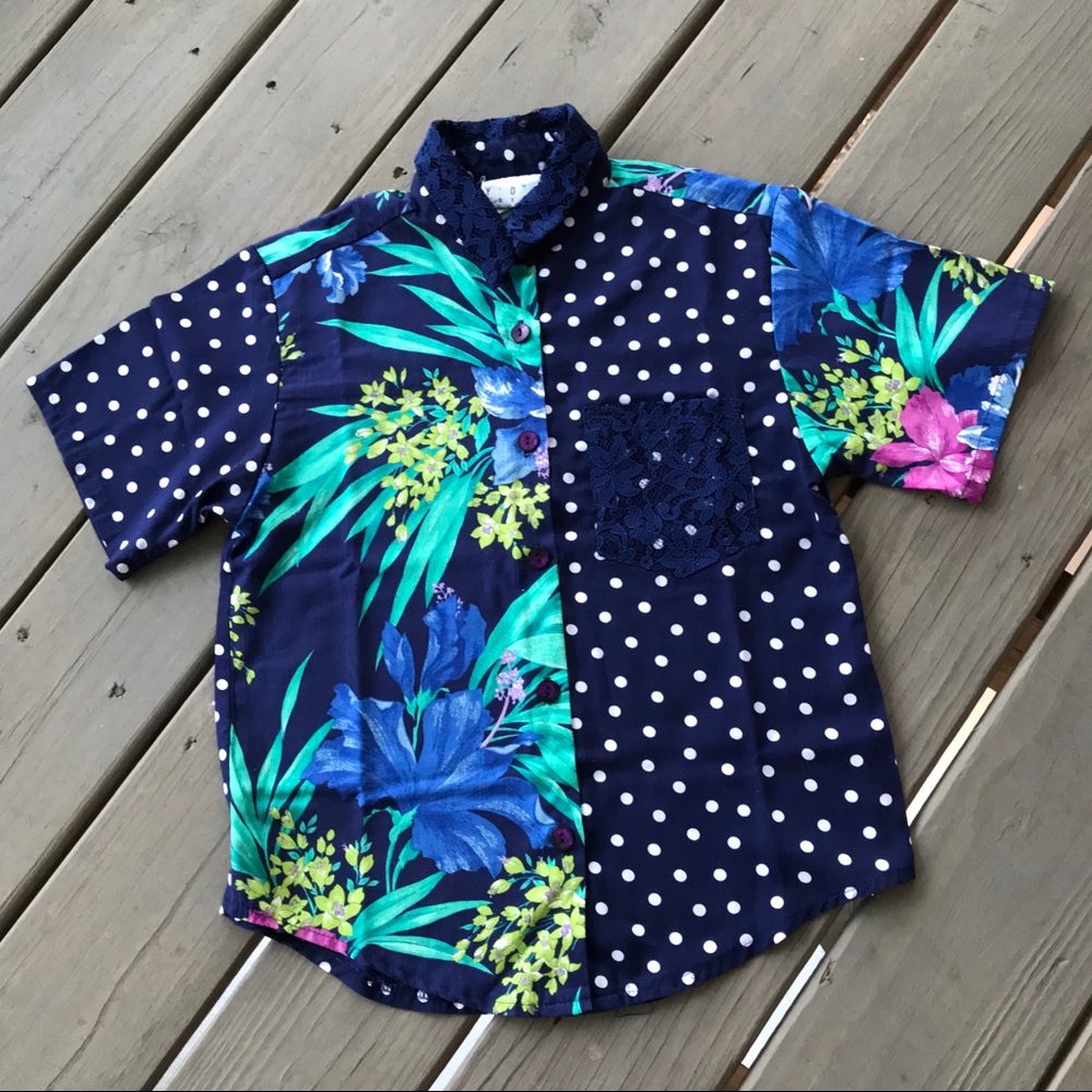 Vintage Cool Pattern/ Lace Collar Shirt