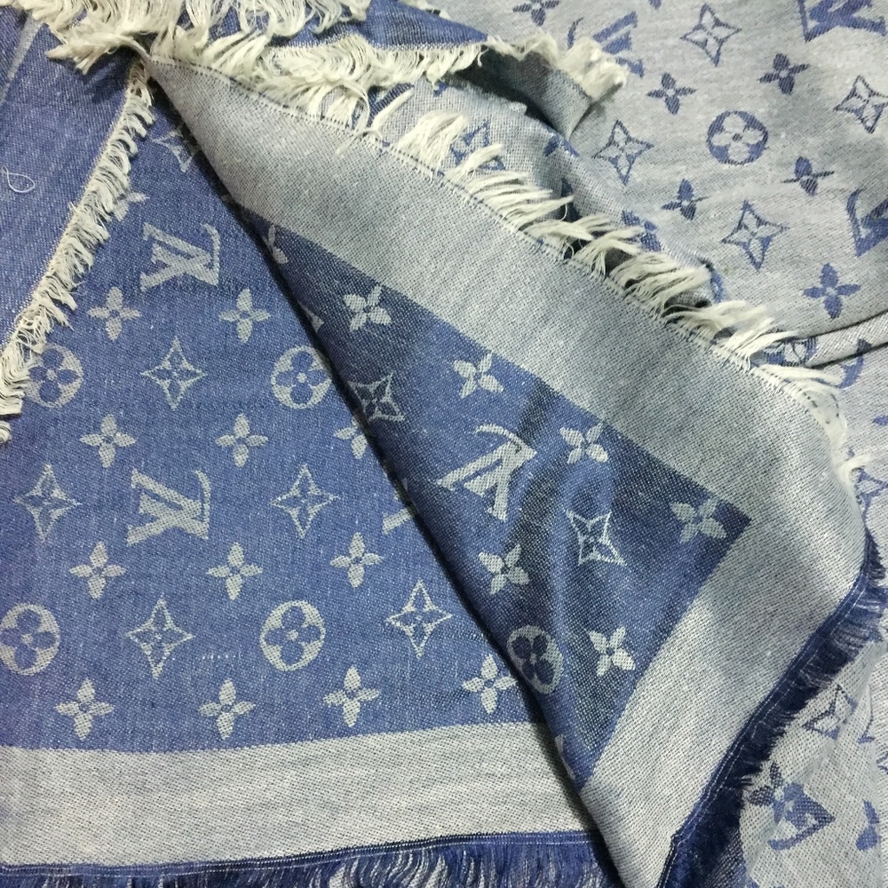 SCARF BLUE COLOR LOGO WOOL/CASHMERE NEW