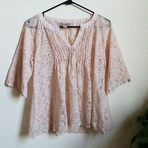 Blush lace peasant top