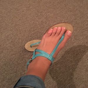 Aqua blue shinny thong sandal
