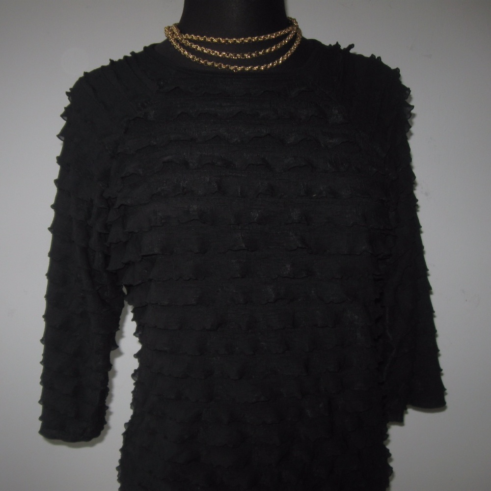 Black Stretch Blouse Ruffle Top Plus 1X