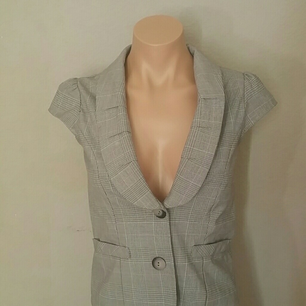 Plaid Pin Strip Vintage Retro Chic Work Gray Vest