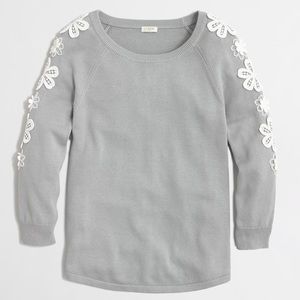 J. Crew grey floral crochet 3/4 sleeve sweater