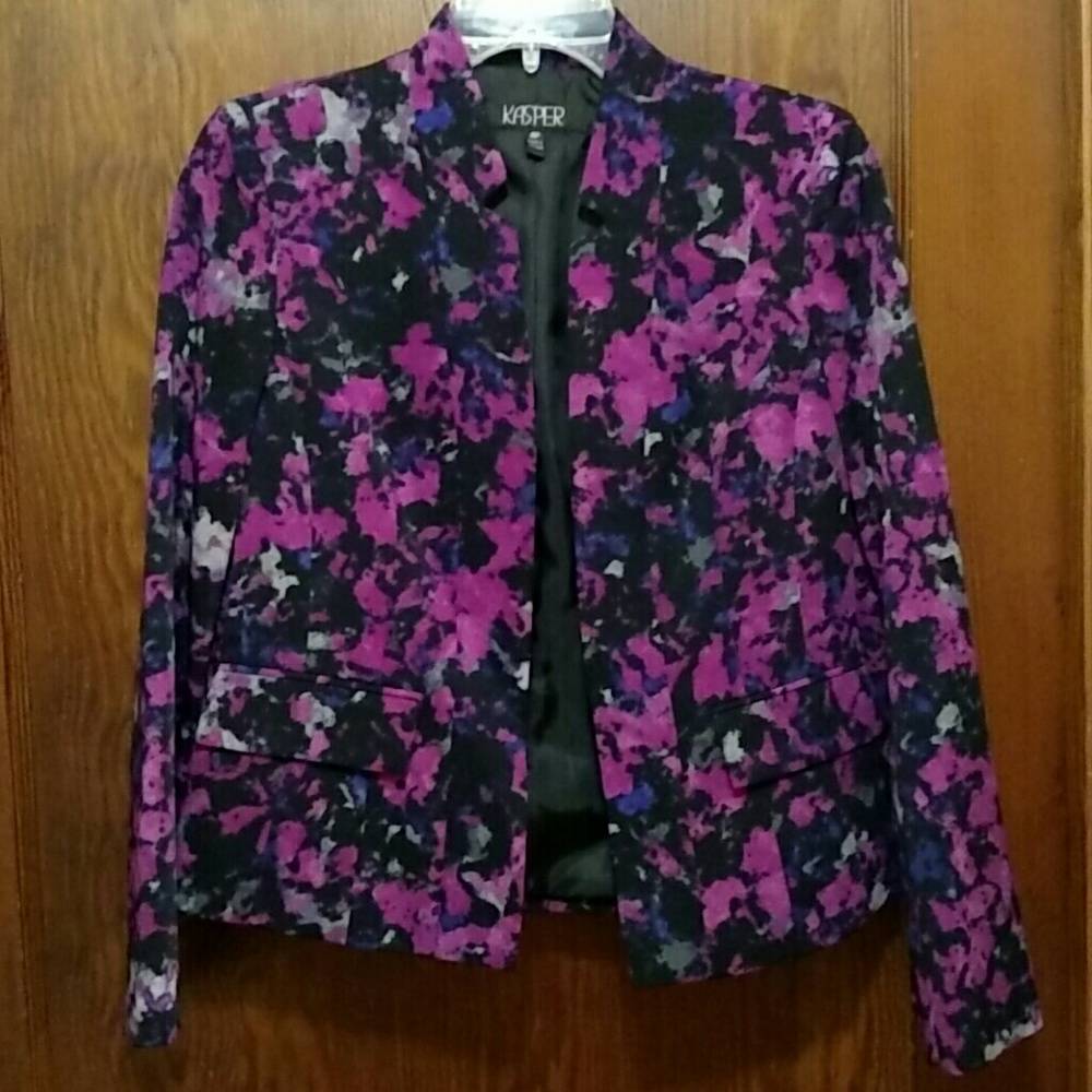 Kasper pink, gray, black patterned jacket
