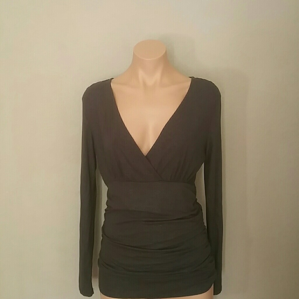 Gray Silver Sparkly INC Long Sleeve V Neck Top