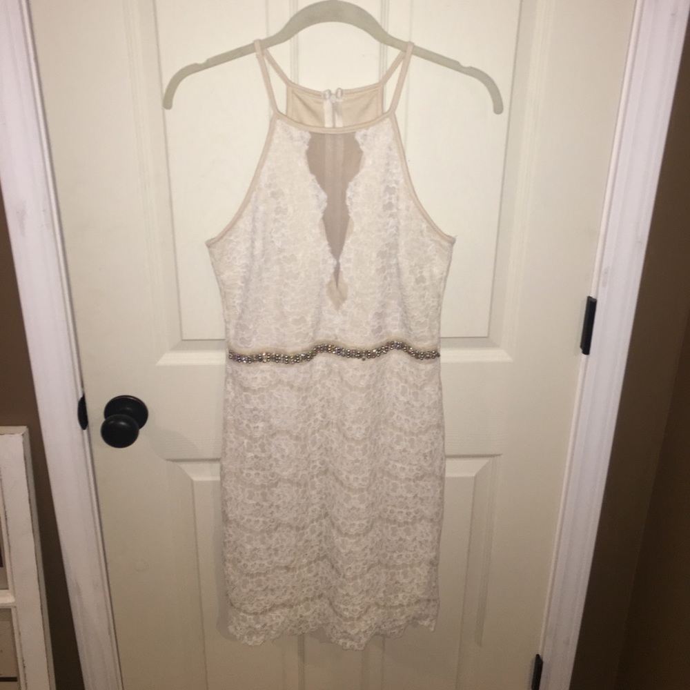 Cream and Lacy Bodycon Midi Dress