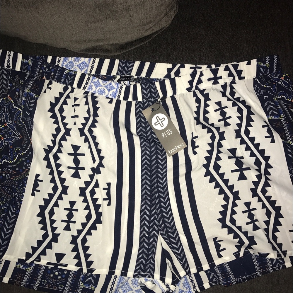 Blue and white tribal shorts
