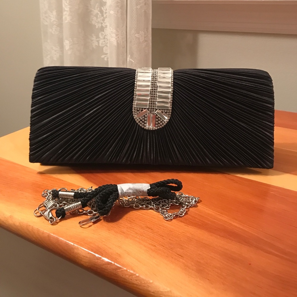Black Satin Rhinestone Clutch! Used once!