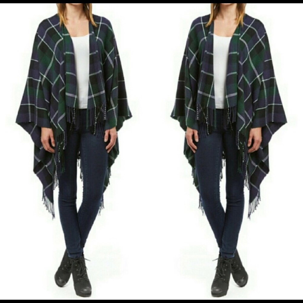 💥Available now💥poncho navy/green plaid