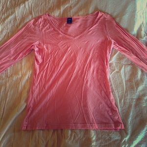 Pink GAP v-neck crew shirt.