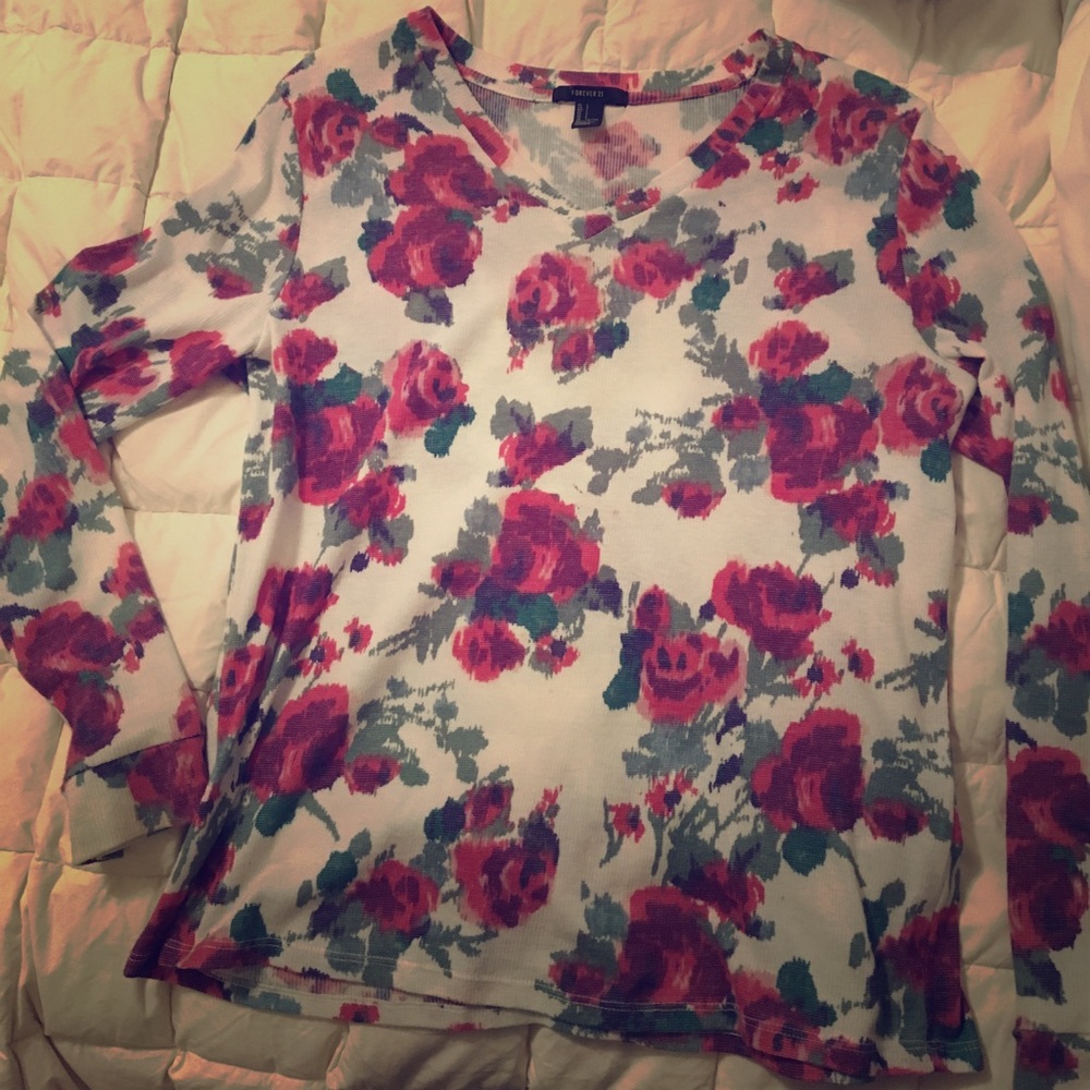 Rose Print Long Sleeve Top