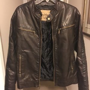 Red Camel leather moto jacket- dark brown