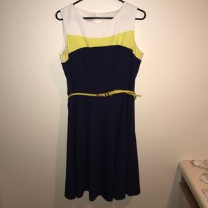Navy, white, yellow colorblock sleeveless dress