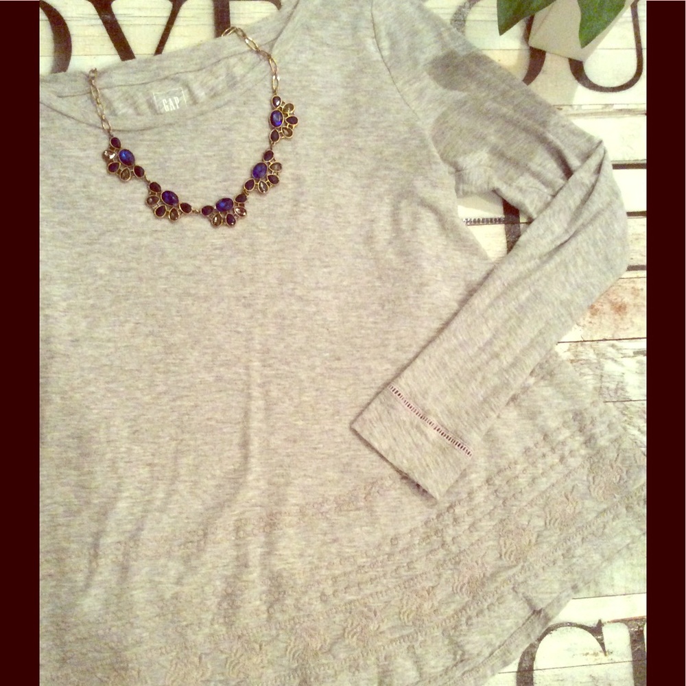 GAP Heather Gray Embroidered Top