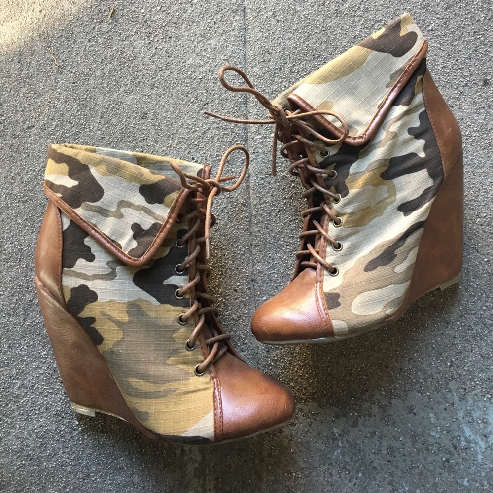 Camo Lace Up Wedges