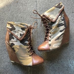 Camo Lace Up Wedges