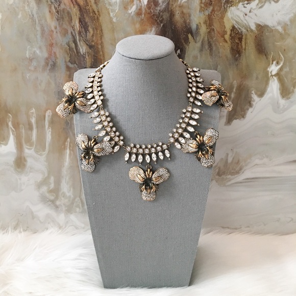 Givenchy Flower Brass Crystal Statement Necklace