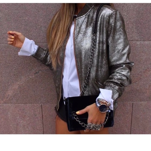 Zara SILVER METALLIC BOMBER JACKET Ref.4369/240 - Picture 4 of 7