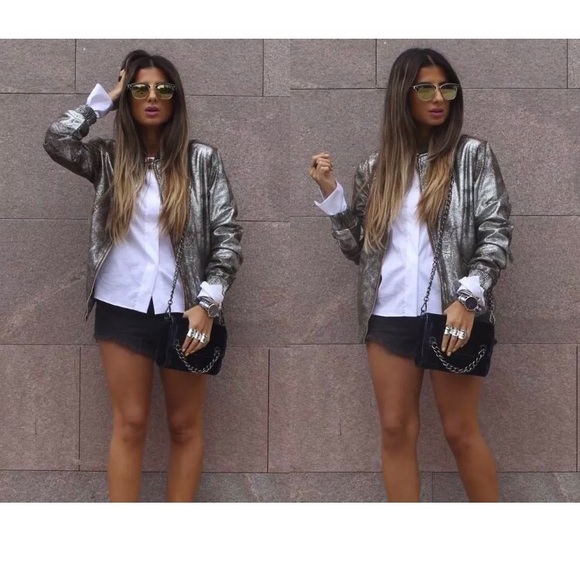 Zara SILVER METALLIC BOMBER JACKET Ref.4369/240 - Picture 5 of 7