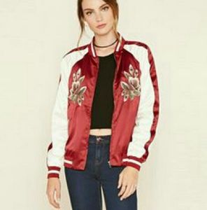Satin Floral Embroidered Bomber Jacket