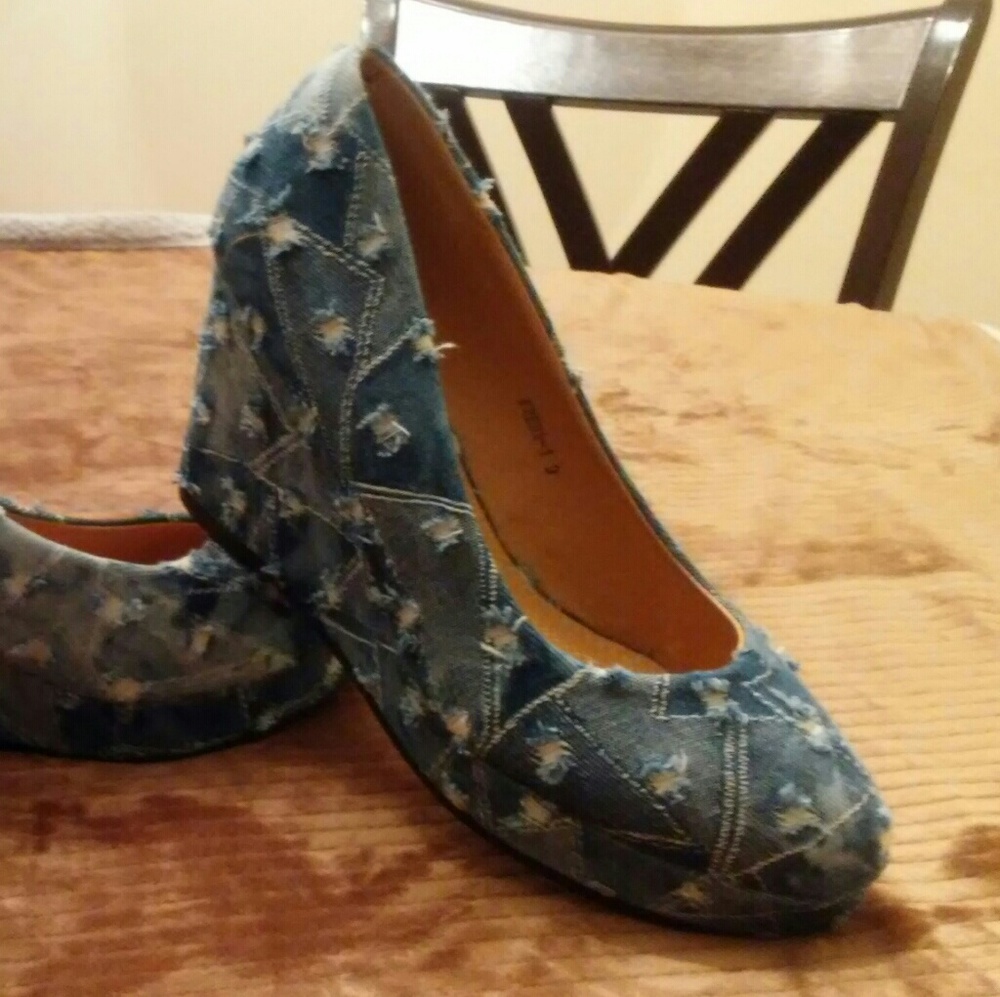 Denim wedge heel