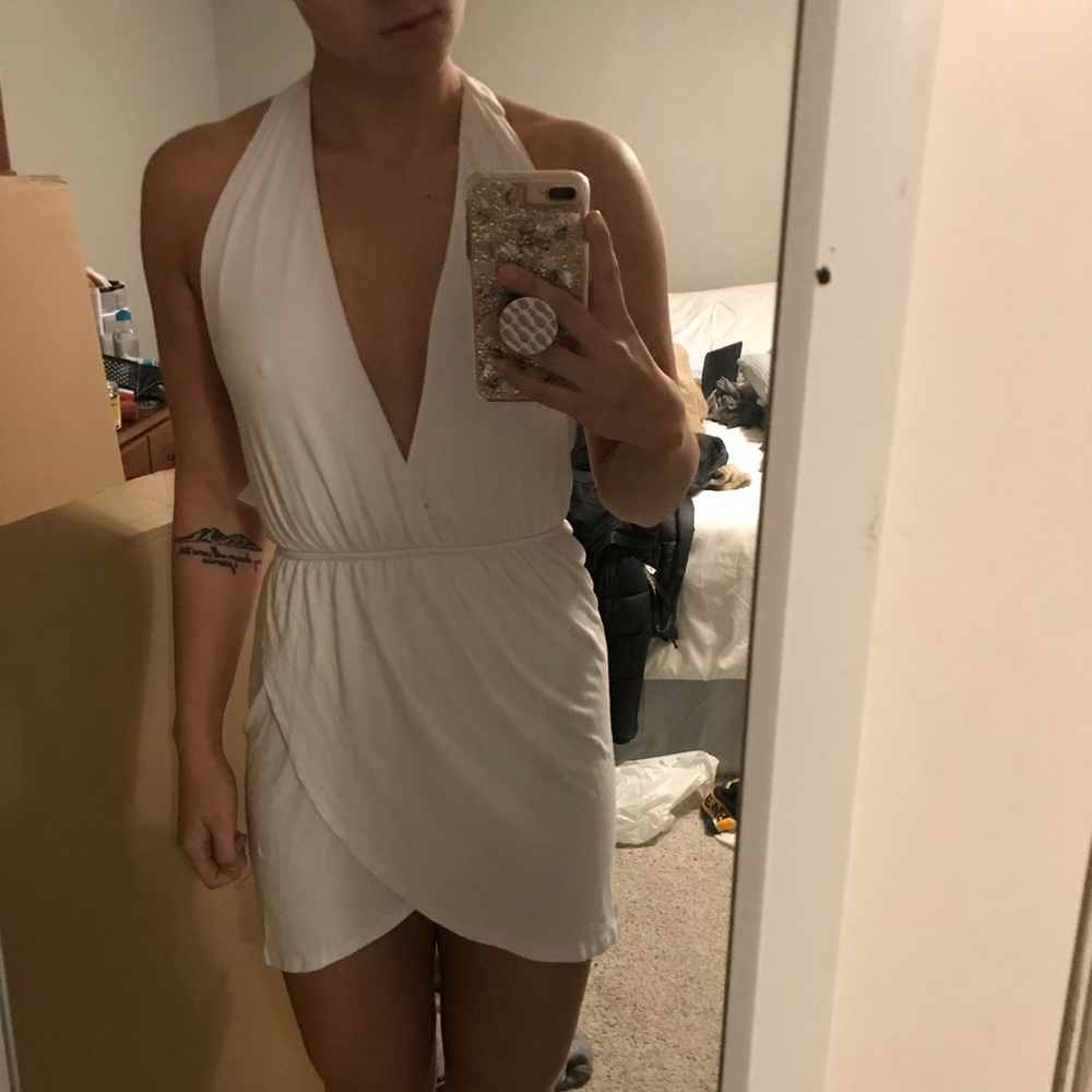 White Deep V Halter neck Dress NWT