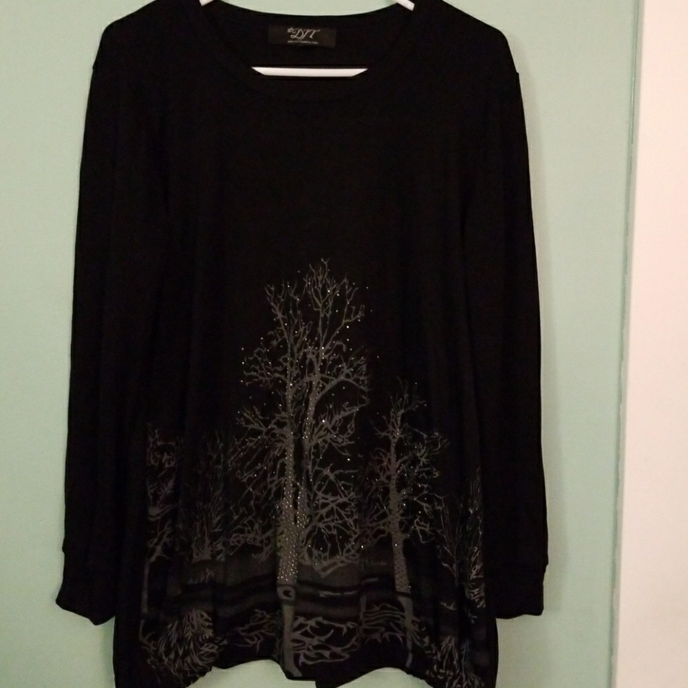 Black LS top with jeweled design