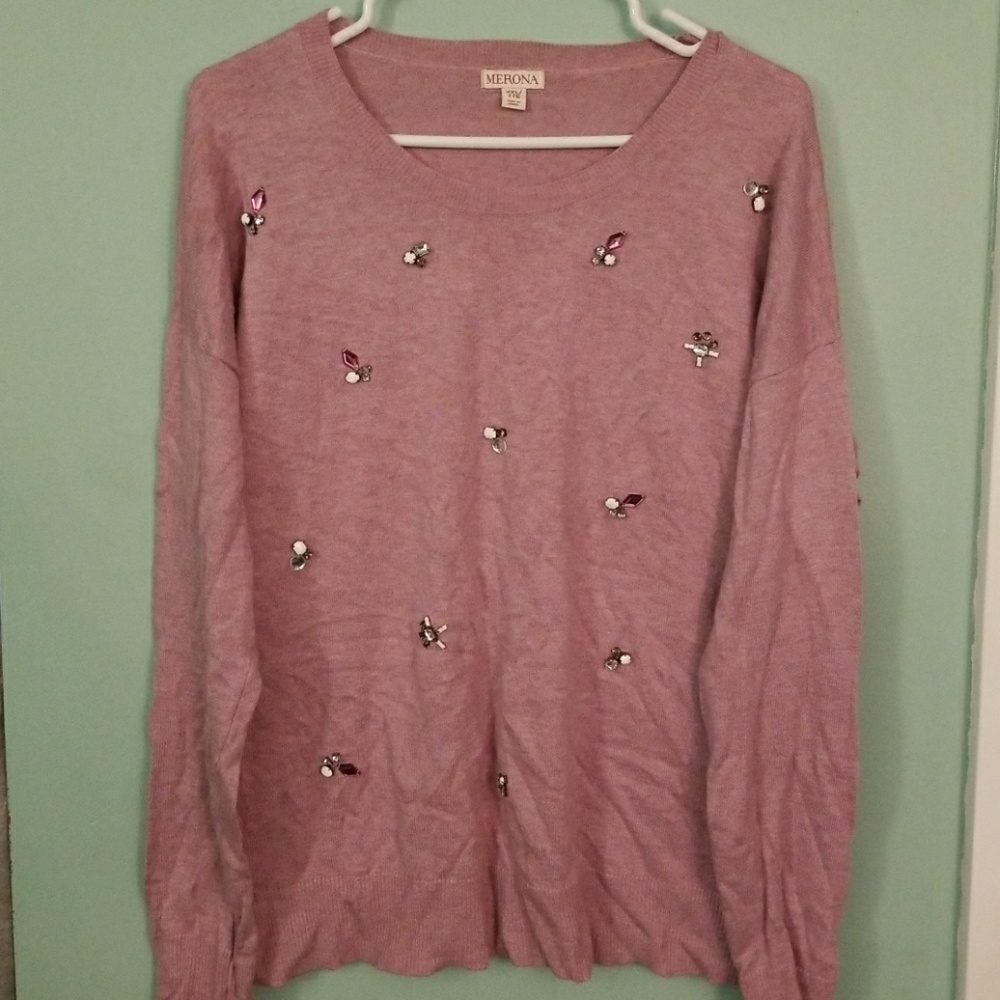 Merona LS sweater with jewel accents